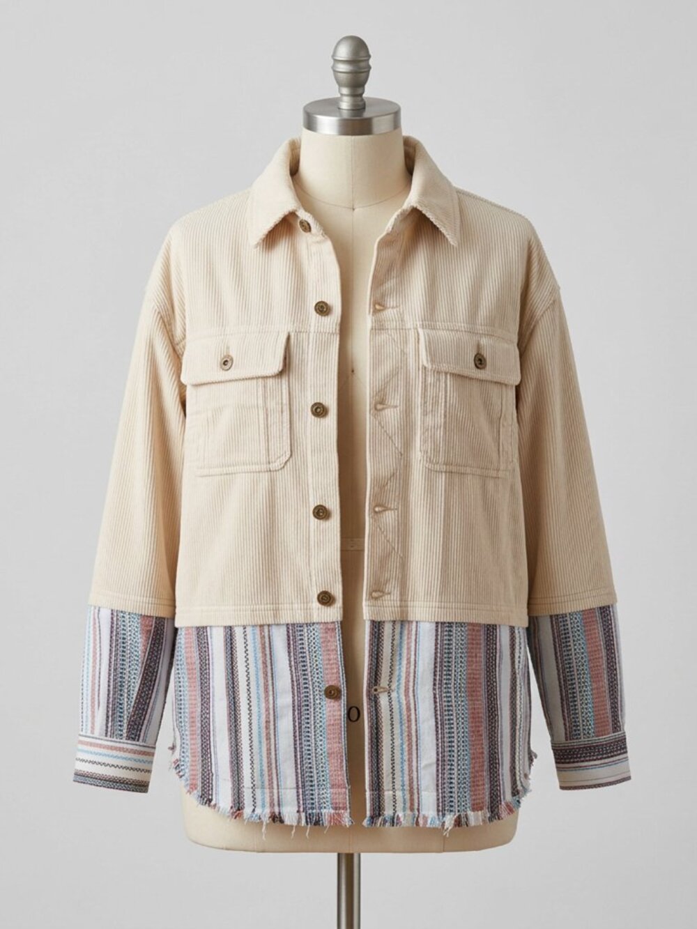 Boho Woven Corduroy Utility Jacket Shacket Multicolor Artisan Folk M